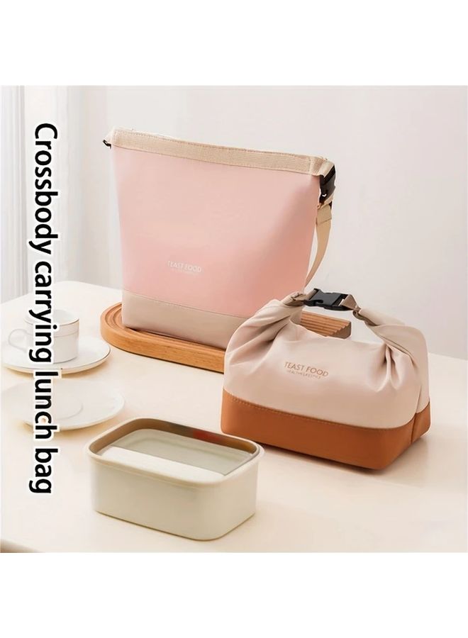 Grey Insulated Lunch Bag With Detachable Strap For Office Picnic Travel - Image 1
