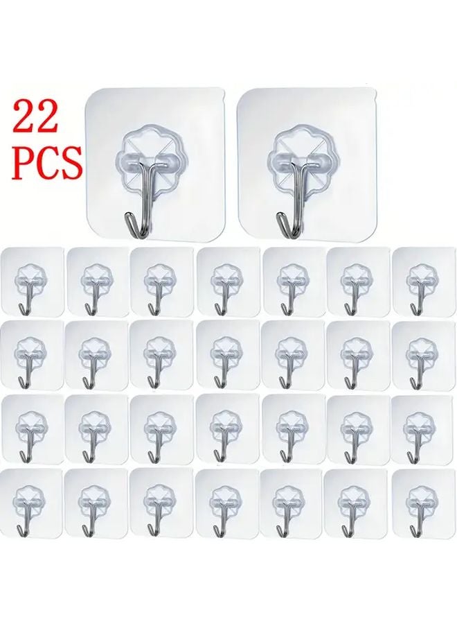22 قطعة خطافات جدارية لاصقة متينة شفافة للإزالة بدون تلف منظّم توفير المساحة - Image 3