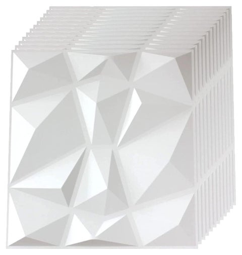 12 قطعة من لوحات الحائط ثلاثية الأبعاد، ورق حائط ثلاثي الأبعاد من مادة البولي فينيل كلوريد، غطاء حائط مزخرف بتصميم ماسي، كل قطعة 30 × 30 سم، أبيض