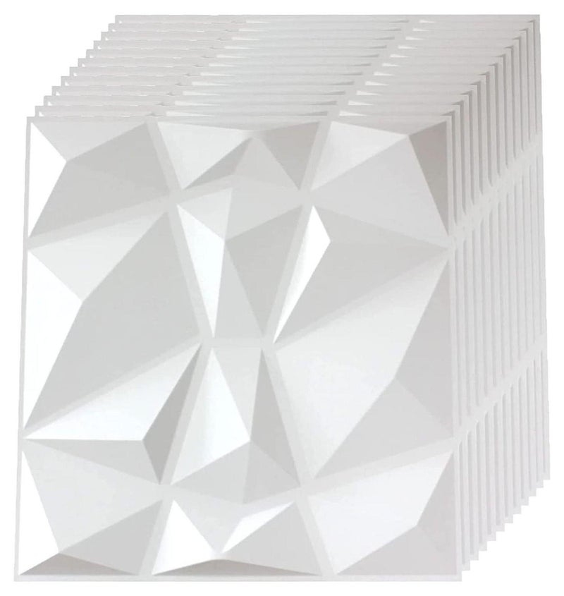 ULHYC 12 Pieces 3D Wall Panels, 3D Texture PVC Wallpaper, Diamond Design Decorative Wall Cover PVC Material Each 30x30cm White - Image 1