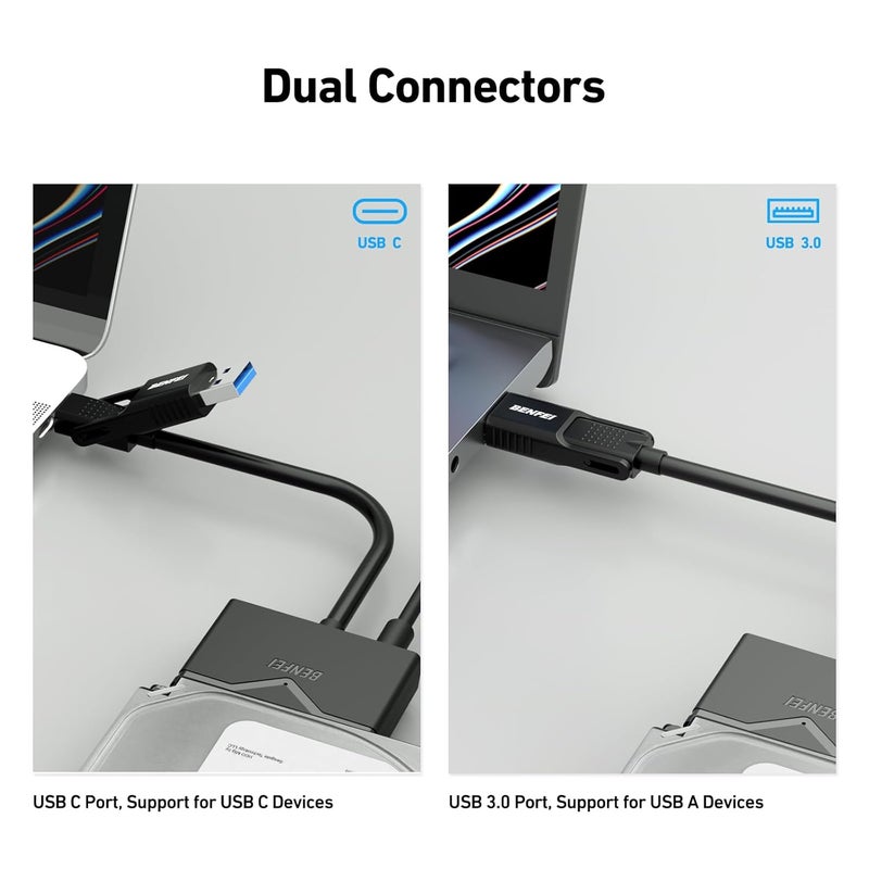 Benfei كابل SATA إلى USB 3.0، محول USB 3.0 إلى SATA III متوافق مع محركات الأقراص الصلبة HDD/SSD بحجم 2.5 و 3.5 بوصة مع محول طاقة 12V/2A، يدعم UASP - Image 3