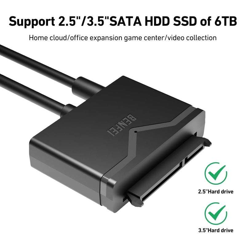 Benfei كابل SATA إلى USB 3.0، محول USB 3.0 إلى SATA III متوافق مع محركات الأقراص الصلبة HDD/SSD بحجم 2.5 و 3.5 بوصة مع محول طاقة 12V/2A، يدعم UASP - Image 4