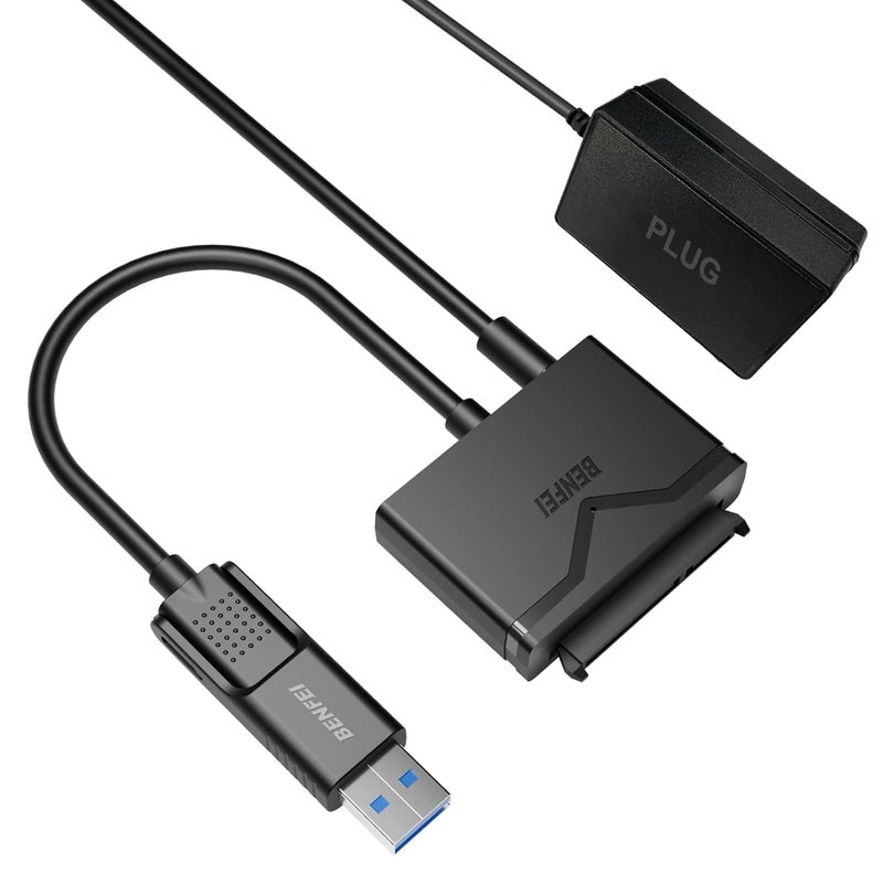 Benfei كابل SATA إلى USB 3.0، محول USB 3.0 إلى SATA III متوافق مع محركات الأقراص الصلبة HDD/SSD بحجم 2.5 و 3.5 بوصة مع محول طاقة 12V/2A، يدعم UASP - Image 1