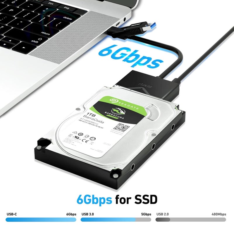 Benfei كابل SATA إلى USB 3.0، محول USB 3.0 إلى SATA III متوافق مع محركات الأقراص الصلبة HDD/SSD بحجم 2.5 و 3.5 بوصة مع محول طاقة 12V/2A، يدعم UASP - Image 2