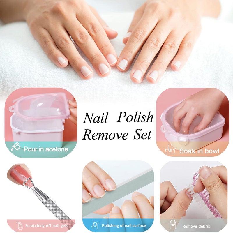 HiMo Nail Soaking Bowl, Gel Nail Polish Remover Kit, Manicure Bowl for Hand, Dip Powder Remover Tools, Nail Soak Off Bowl for Acrylic Nails, Nail Brush, Cuticle Pusher, Cuticle Peeler, 100180 Nail File, - Image 4