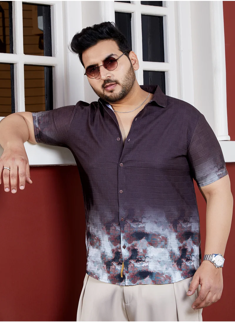 انستافاب بلس Instafab Plus Men's Grape Purple Marbleized Ombre-Tactile Shirt For Casual Wear | Spread Collar | Short Regular Sleeves | Button Closure | Plus Size Shirt Crafted With Comfort Fit For Everyday Wear
