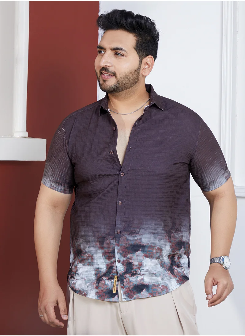انستافاب بلس Instafab Plus Men's Grape Purple Marbleized Ombre-Tactile Shirt For Casual Wear | Spread Collar | Short Regular Sleeves | Button Closure | Plus Size Shirt Crafted With Comfort Fit For Everyday Wear