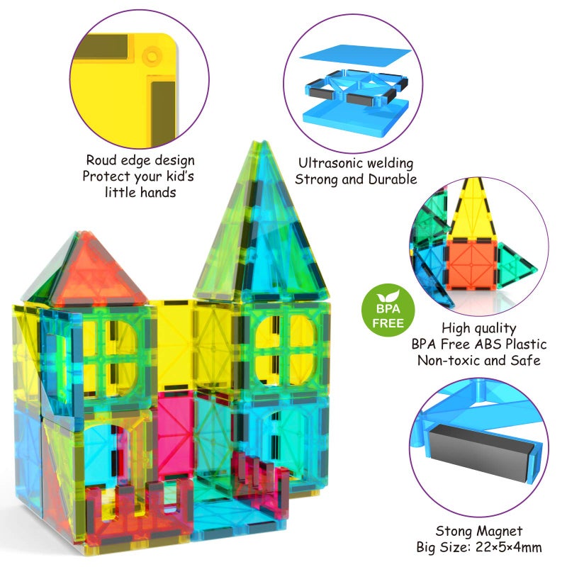 Jasonwell Magnetic Tiles Kids Magnetic Blocks 60PCS Building Sets 3D Magnet Toys Preschool Educational Construction STEM Toy Christmas Birthday Gifts for Toddlers Boys Girls 3 4 5 6 7 8 9 + Year Old - Image 2