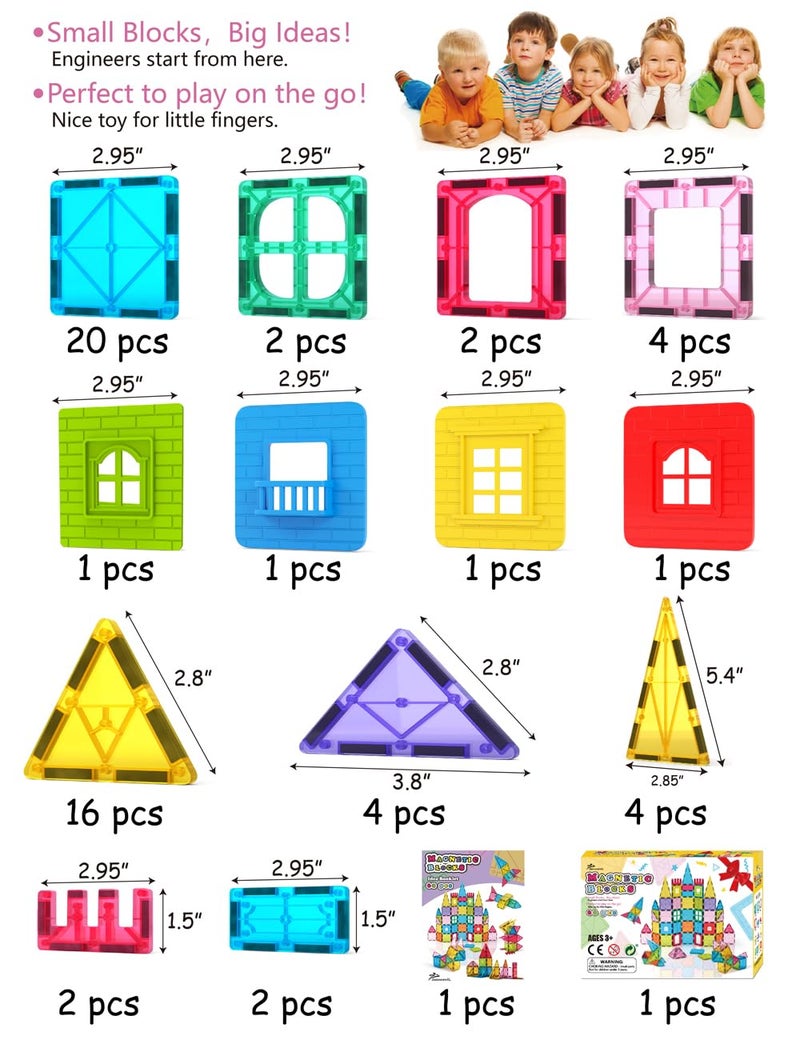 Jasonwell Magnetic Tiles Kids Magnetic Blocks 60PCS Building Sets 3D Magnet Toys Preschool Educational Construction STEM Toy Christmas Birthday Gifts for Toddlers Boys Girls 3 4 5 6 7 8 9 + Year Old - Image 4