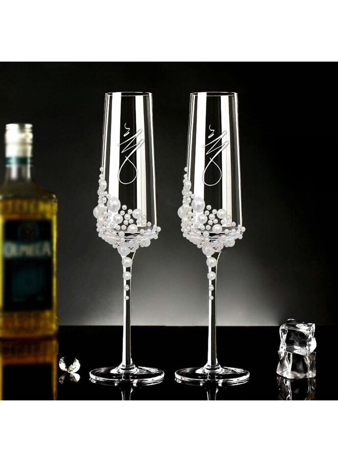 كأسان شمبانيا، قاعدة معدنية من زجاج الكريستال مقاس 4 × 25 سم مع أحجار كريستالية، زوج من كأس الشمبانيا لحفلات الزفاف والذكرى السنوية وأعياد الميلاد والولائم والهدايا للعروس والعريس - Image 5