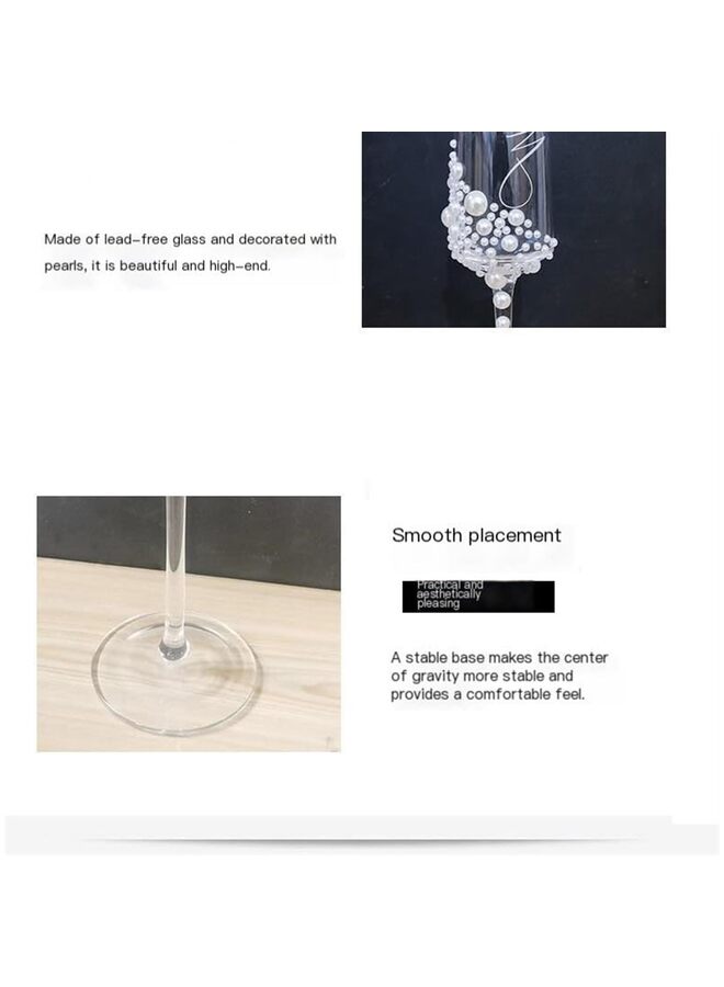 كأسان شمبانيا، قاعدة معدنية من زجاج الكريستال مقاس 4 × 25 سم مع أحجار كريستالية، زوج من كأس الشمبانيا لحفلات الزفاف والذكرى السنوية وأعياد الميلاد والولائم والهدايا للعروس والعريس - Image 2