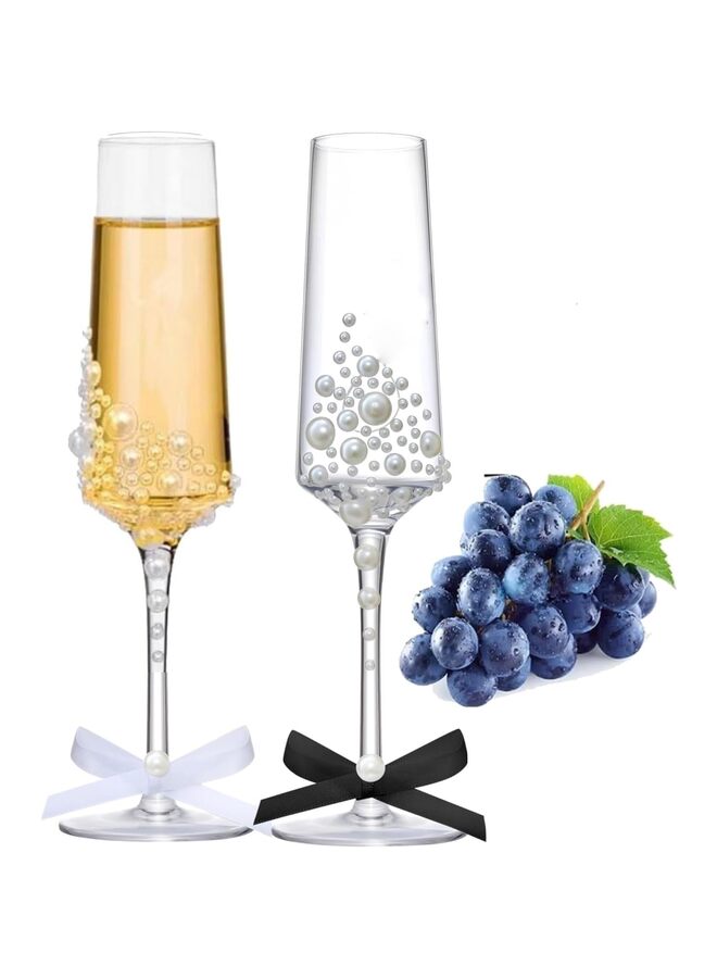 كأسان شمبانيا، قاعدة معدنية من زجاج الكريستال مقاس 4 × 25 سم مع أحجار كريستالية، زوج من كأس الشمبانيا لحفلات الزفاف والذكرى السنوية وأعياد الميلاد والولائم والهدايا للعروس والعريس - Image 1