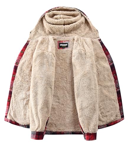 Elesuit Women's Fleece Flannel Jacket Plaid Sherpa Lined Jacket Long Sleeve Button Down Hooded Jackets for Women Dark Red XX-Large - Image 4