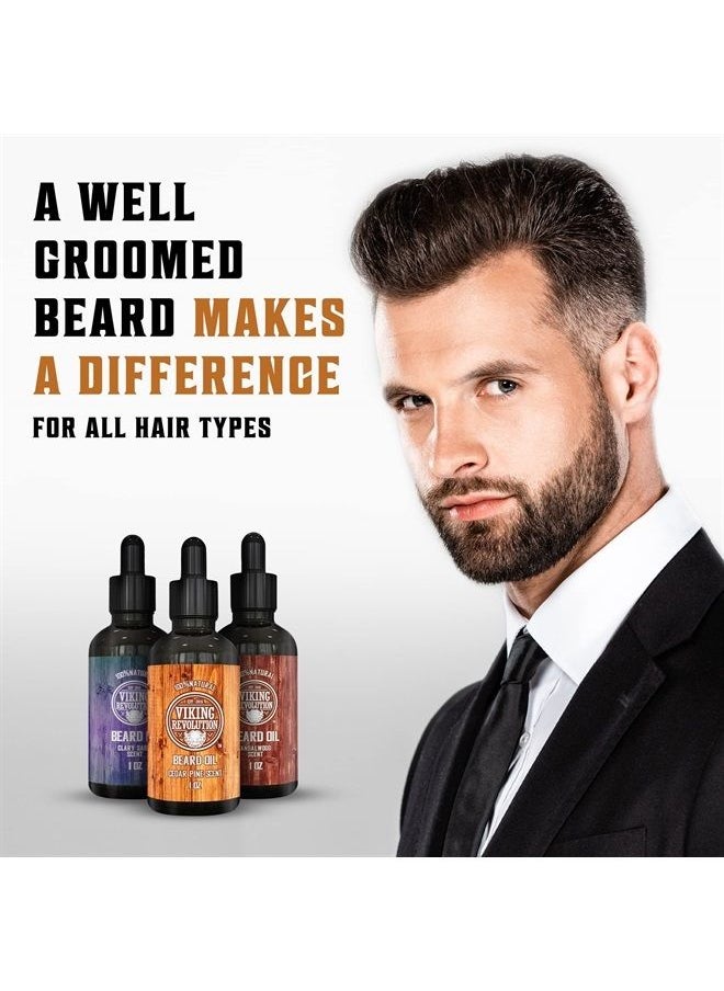 Viking Revolution Beard Oil Conditioner 3 Pack - All Natural Variety Set - Sandalwood, Pine & Cedar, Clary Sage Conditioning and Moisturizing for a Healthy Beard  - Image 2