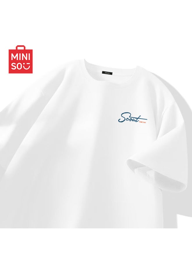 Miniso Miniso Men's Short Sleeve Pure Cotton Casual All-match Spring Summer Trend Loose Teenage Basic T-shirt White 3xl  - Image 1