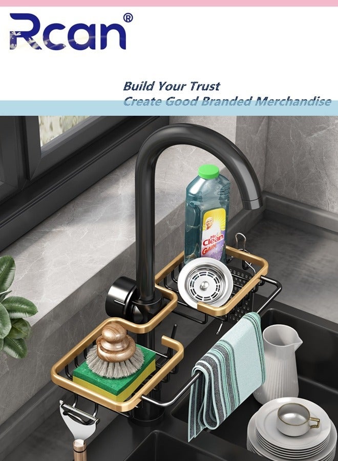 Rcan Kitchen Faucet Sponge Holder Sink Caddy, Organizer Over Faucet Hanging Faucet Drain Rack Sink Basket for Sink Organizer, Kitchen Bathroom Accessories - Image 1