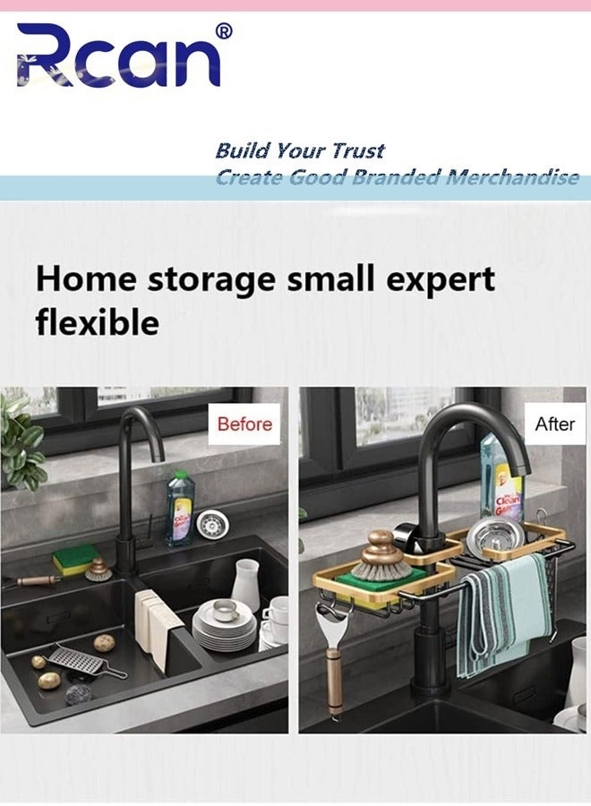 Rcan Kitchen Faucet Sponge Holder Sink Caddy, Organizer Over Faucet Hanging Faucet Drain Rack Sink Basket for Sink Organizer, Kitchen Bathroom Accessories - Image 5