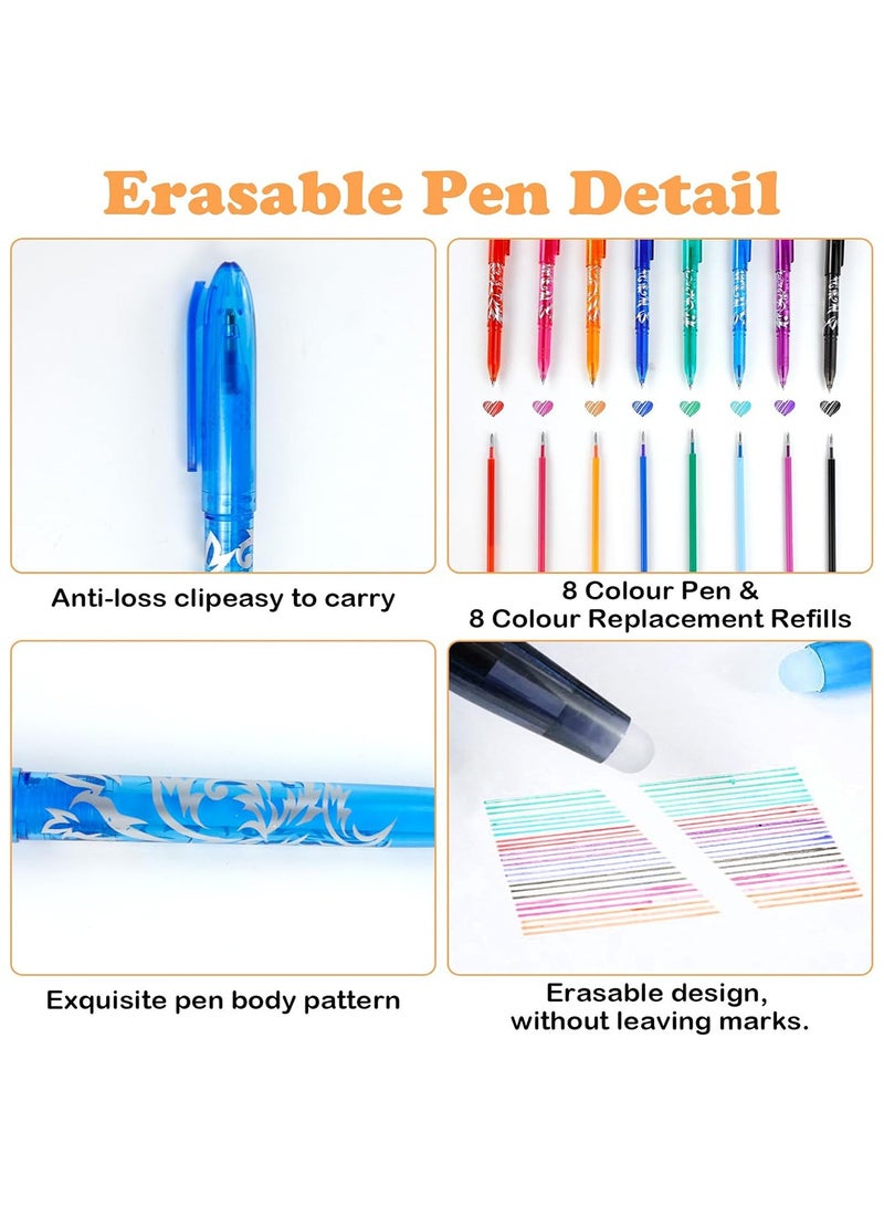 8 عبوات أقلام قابلة للمسح, أقلام جل قابلة للمسح مع مطاط في النهاية,  قلم قابل للمسح مع كرة دوارة, للأطفال والكبار اللوازم المدرسية القرطاسية المكتبية - Image 2