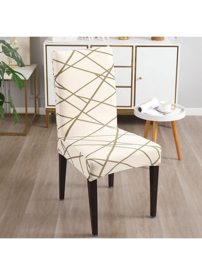 Styleys Polyester Printed Washable Elastic Dining Chair Cover Slipcovers (Set of 4 Beige Line, SD110A) - Image 2