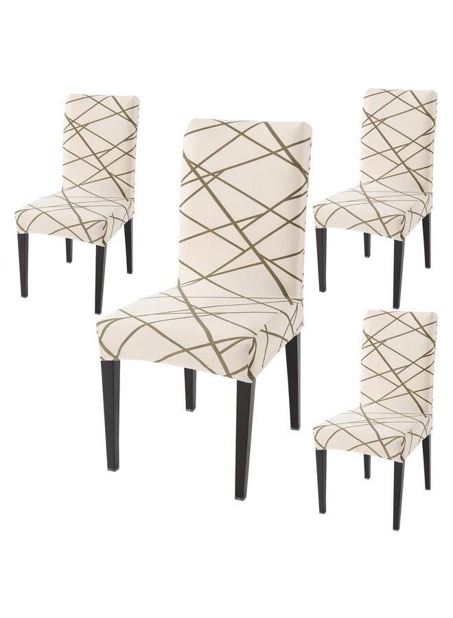 Styleys Polyester Printed Washable Elastic Dining Chair Cover Slipcovers (Set of 4 Beige Line, SD110A) - Image 1