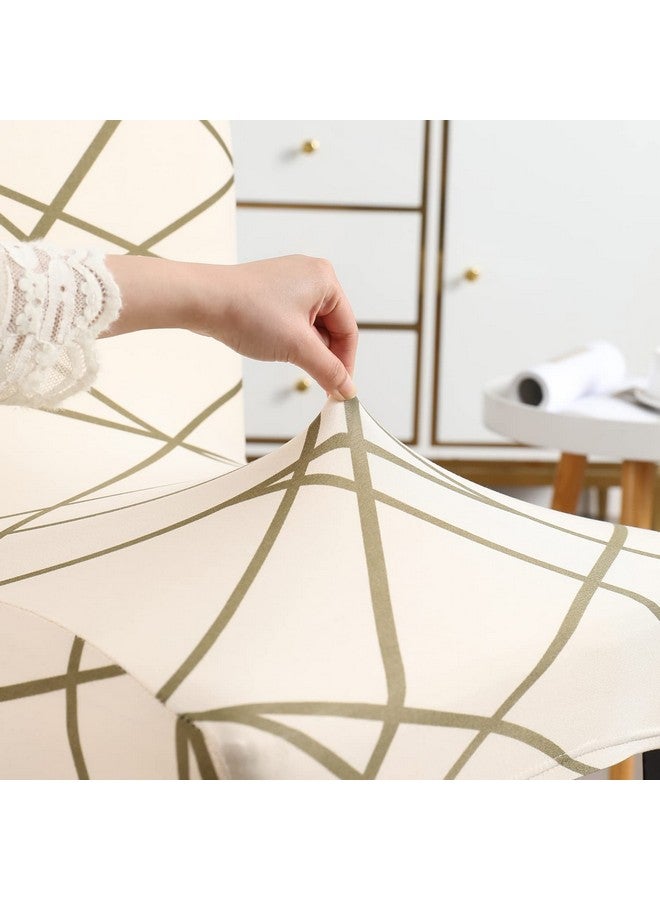 Styleys Polyester Printed Washable Elastic Dining Chair Cover Slipcovers (Set of 4 Beige Line, SD110A) - Image 4