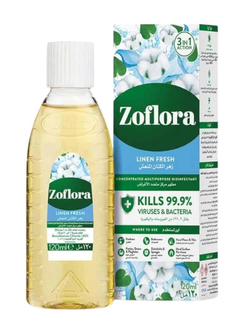 زوفلورا مطهر مركز متعدد الاغراض برائحة زهر الكتان المنعش 120مل, عبوة صغيرة الحجم
