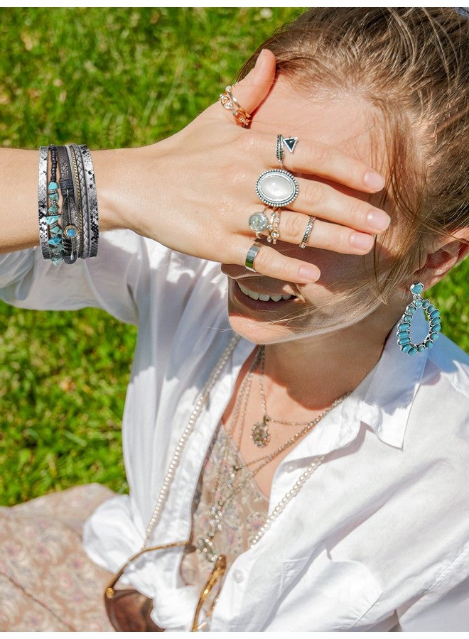 Inbagi 3 Pcs Western Jewelry For Women Bohemian Set, Boho Pendant Long Choker, Faux Leather Layered Bracelet, Dangle Earrings(Elegant Style) - Image 2