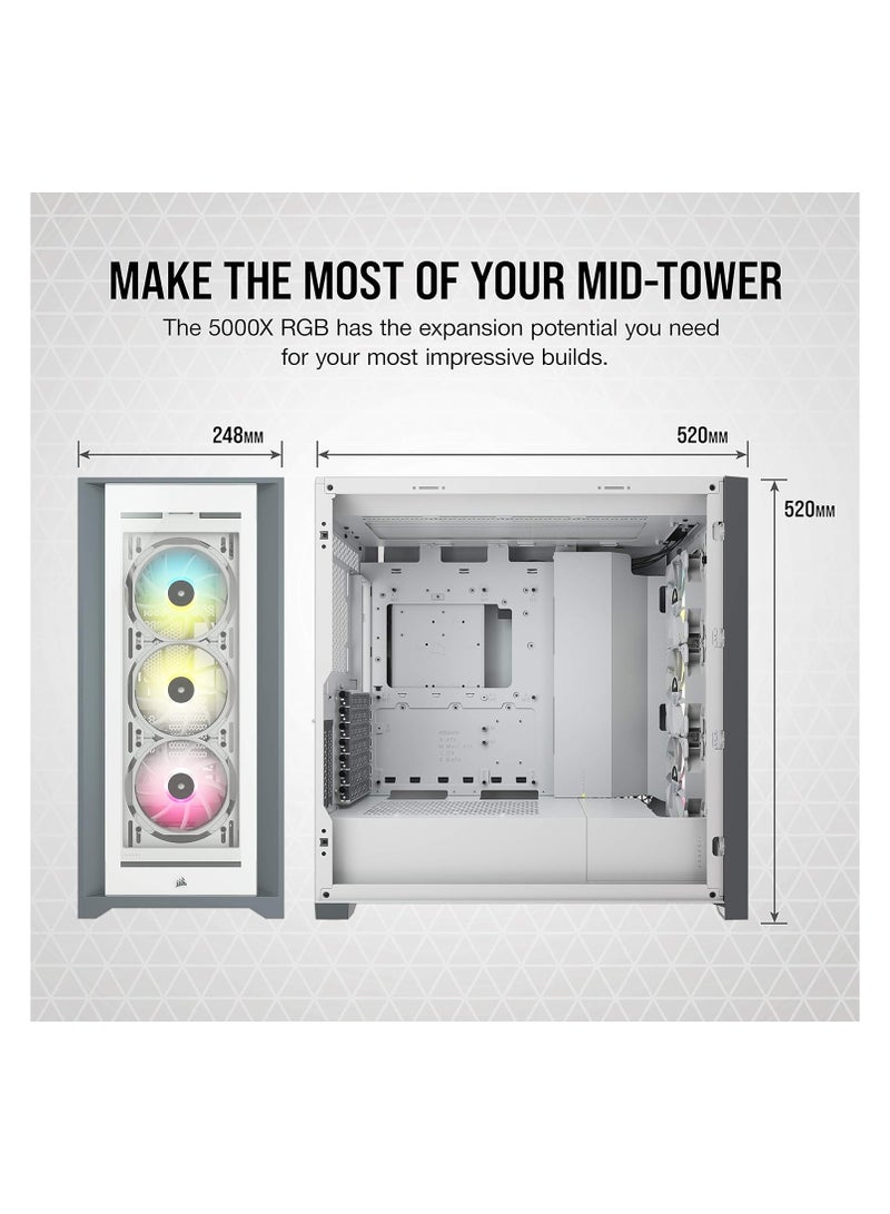 CORSAIR Icue 5000X Cc-9011213-Ww Rgb Tempered Glass Mid-Tower Atx Pc Smart Case White - Image 2