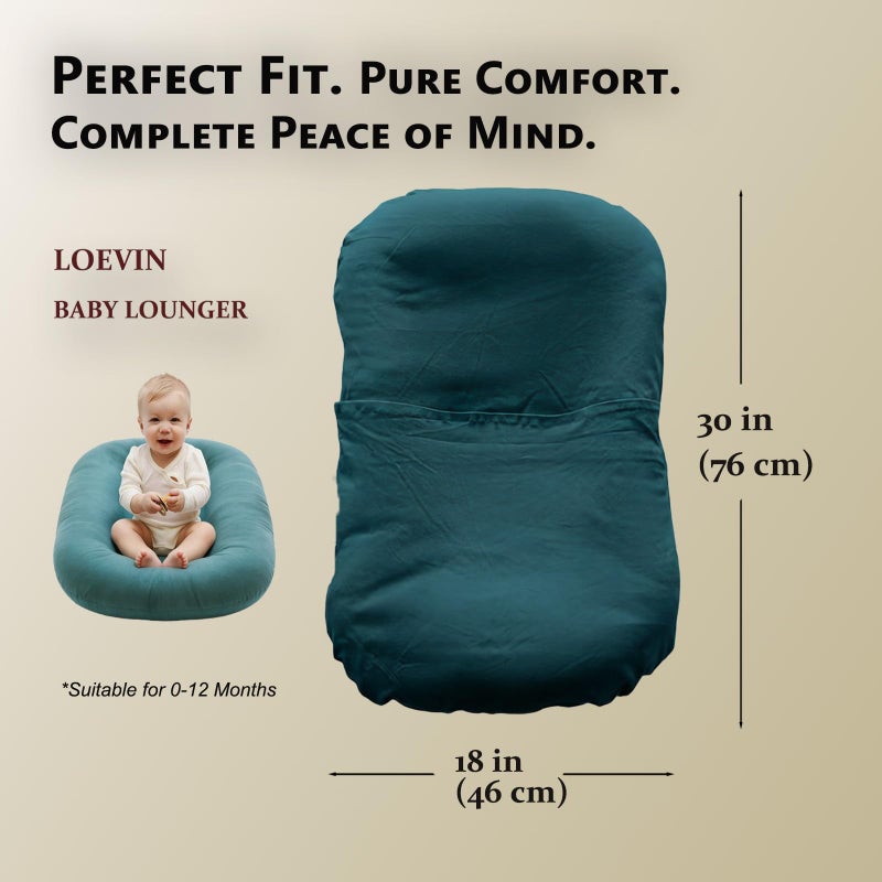 Loevin Baby Lounger for Newborn,Baby Play Mat Soft Cotton for Playtime & Sitting,Flat Babies Essentials Gifts Awake-Time for Boys & Girls 0-12 Months Home Travel(Peacock Green) - Image 3