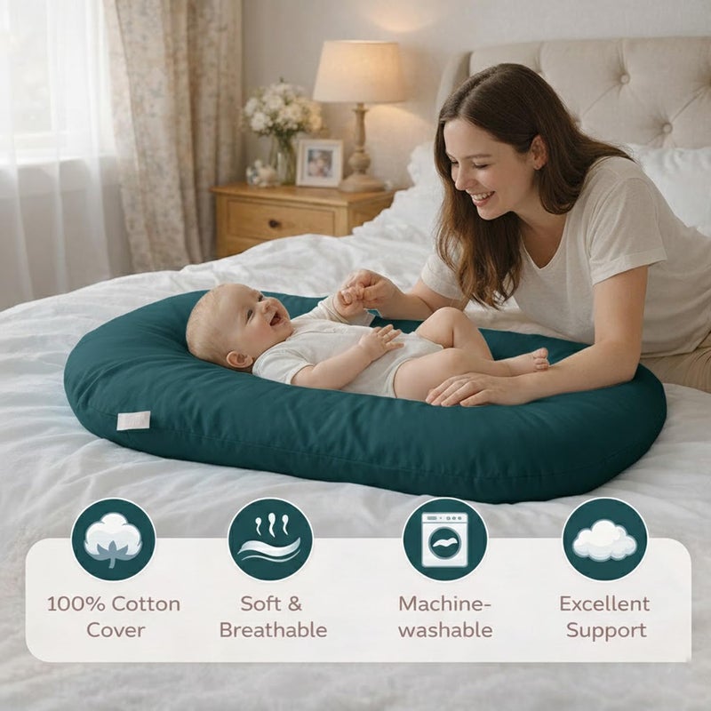 Loevin Baby Lounger for Newborn,Baby Play Mat Soft Cotton for Playtime & Sitting,Flat Babies Essentials Gifts Awake-Time for Boys & Girls 0-12 Months Home Travel(Peacock Green) - Image 4
