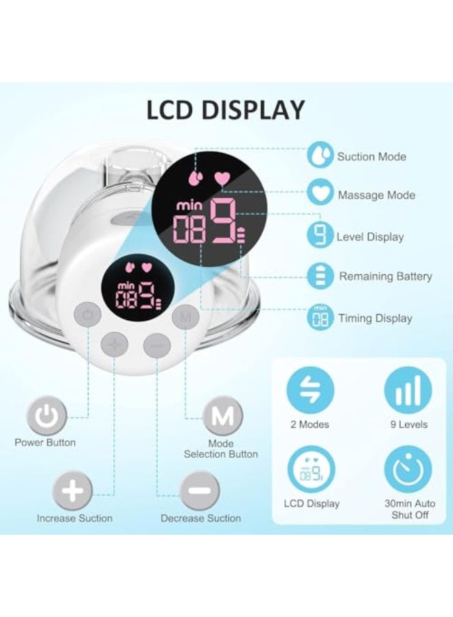 مضخة ثدي كهربائية لاسلكية محمولة بدون استخدام اليدين مع شاشة LCD، وضعان، 9 مستويات، ضوضاء منخفضة، مضخة ثدي كهربائية قابلة للارتداء مع وضع التدليك - Image 2