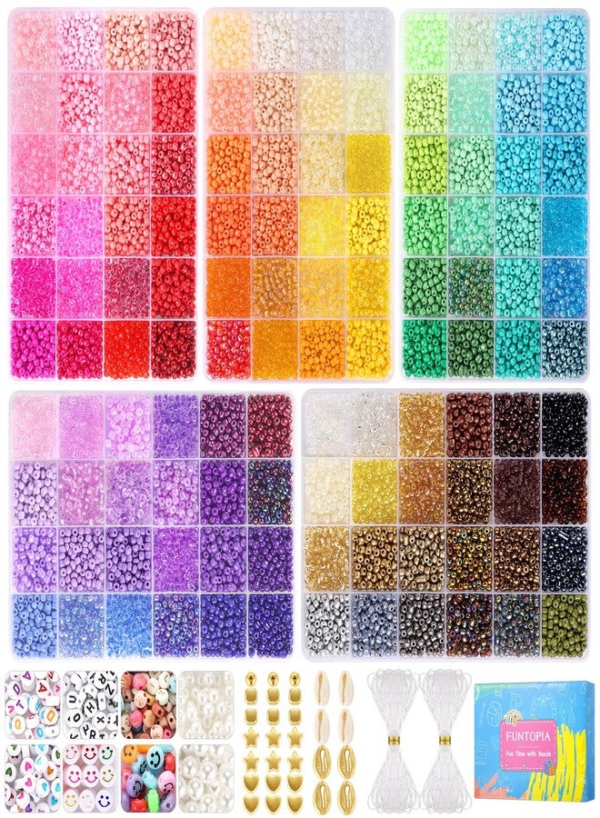 Funtopia 4mm 13000pcs+ Seed Beads for Jewelry Making, 120 Colors Small Glass Beads for Bracelets, Friendship Bracelet Kit with Alphabet Letter Beads Smile Face Beads for DIY, Art and Craft - Image 1