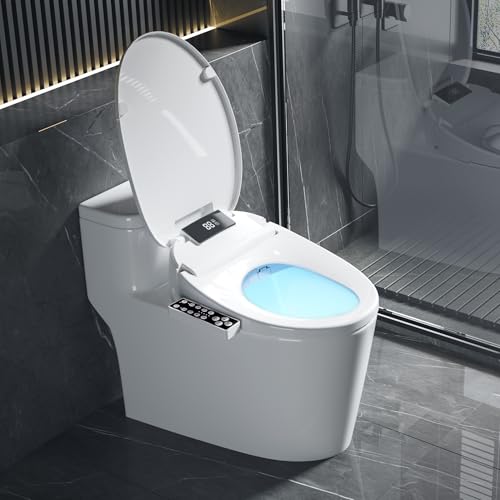 XCQQ Electric Heated Bidet Toilet Seat with Warm Water Wash, Warm Air Dryer, Soft Closed Lid, Night Light, LED Display, Toilet Seat with Bidet Requires Outlet - Elongated - Image 2