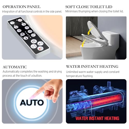 XCQQ Electric Heated Bidet Toilet Seat with Warm Water Wash, Warm Air Dryer, Soft Closed Lid, Night Light, LED Display, Toilet Seat with Bidet Requires Outlet - Elongated - Image 5
