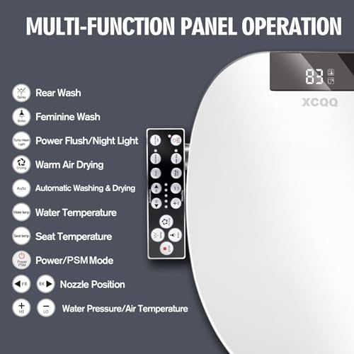 XCQQ Electric Heated Bidet Toilet Seat with Warm Water Wash, Warm Air Dryer, Soft Closed Lid, Night Light, LED Display, Toilet Seat with Bidet Requires Outlet - Elongated - Image 4