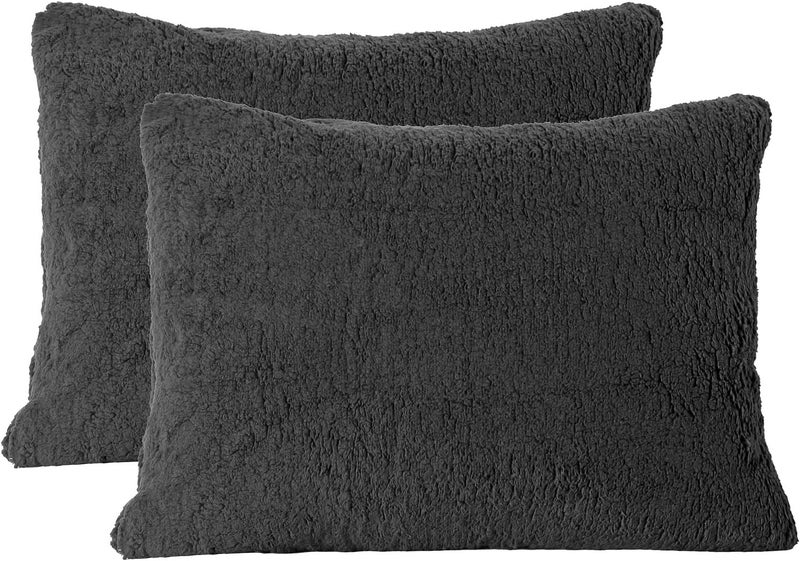 Reafort Ultra Soft Sherpa Pillowcases Pillow Covers Standard Size 20"x26" Pack of 2 with Zipper Closure (Black, 20”x26” Standard Sham) - Image 1