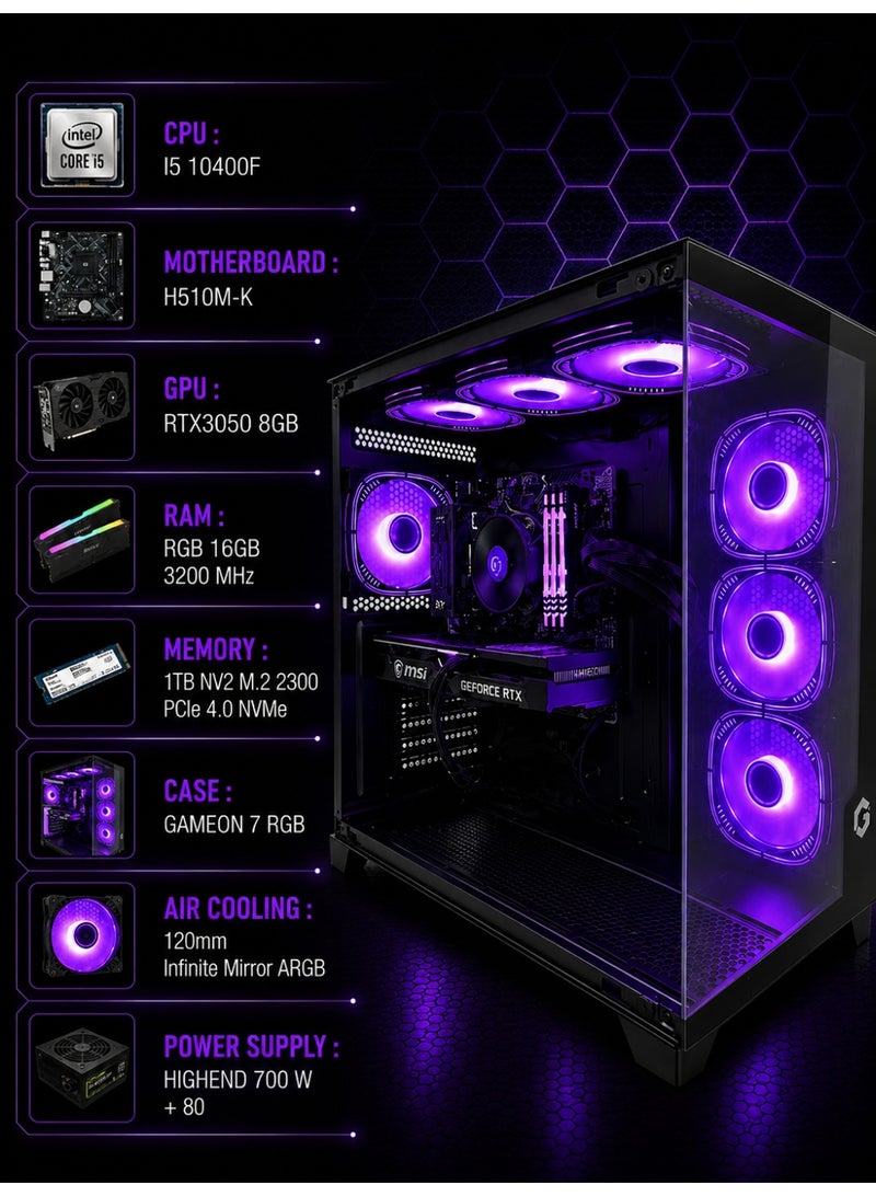 بي سي العاب كمبيوتر PC  قيمنق تجميعة احترافية – وبطاقة رسومات  جيفورس  RTX3050 8 جيجا  - معالج i5 10400F – لوحة الأم H510M-K Gaming –سبعة مرواح – ذاكرة رام 16 جيجا بايت 3200 ميجابايت RGB وذاكرة تخزين 1 تيرا m.2 بسسرعة 2300 ميغا بايت  و واي فاي مدمج مع نظام تشغيل ويندوز 11 برو - Image 3