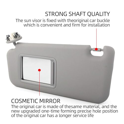 Dasbecan Front Left Driver Side Sun Visor with Vanity Light Compatible with Toyota RAV4 2006-2013 Replaces# 74320-42501-B2 74320-42500-B0 (Gray) - Image 4