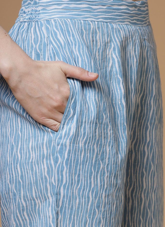 Indibelle Blue & White Printed Pure Cotton Top and Trouser Set - Image 3