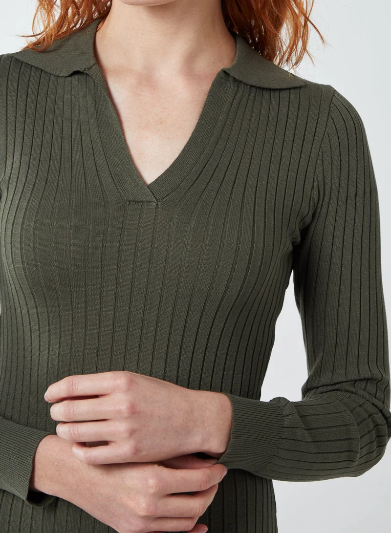 Blue Vanilla CHLOE - V Neck Ribbed Midi Dress