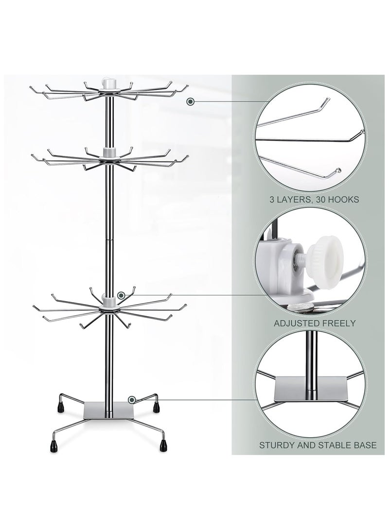 NANAO 2 Pcs Rotating Display Stand Jewelry Display Rack with Hooks Metal Earrings Display Stands for Selling Necklace (White,3 Tires) - Image 3