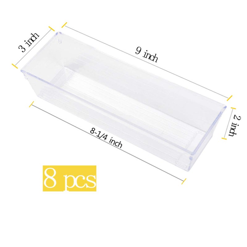 Backerysupply Clear Plastic Drawer Organizer Tray For Vanity Cabinet (9""?3""?2"" Set Of 8) Storage Tray For Makeup  Kitchen Utensils  Jewelries  And Gadgets - Image 2