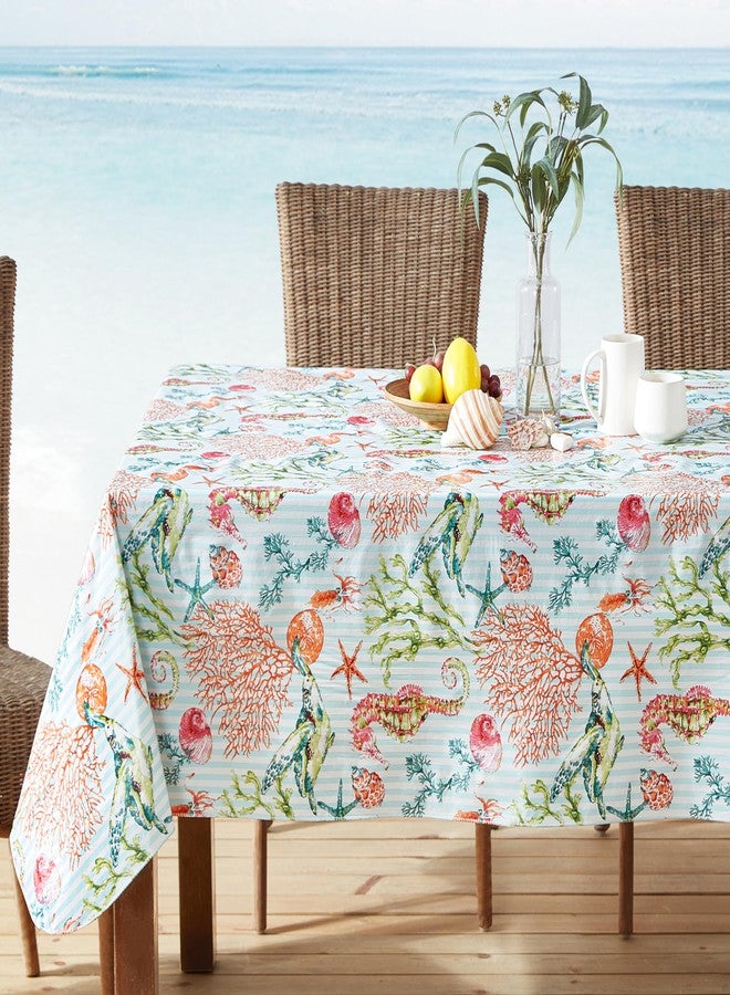 Newbridge Vinyl Rectangle Tablecloth with Flannel Backing, 52 x 70 Inch, Neponsit Sea Life, Waterproof, Soil Resistant Dining Room, Party and Banquet Table Cover, Starfish, Seahorses and Coral, Blue - Image 5