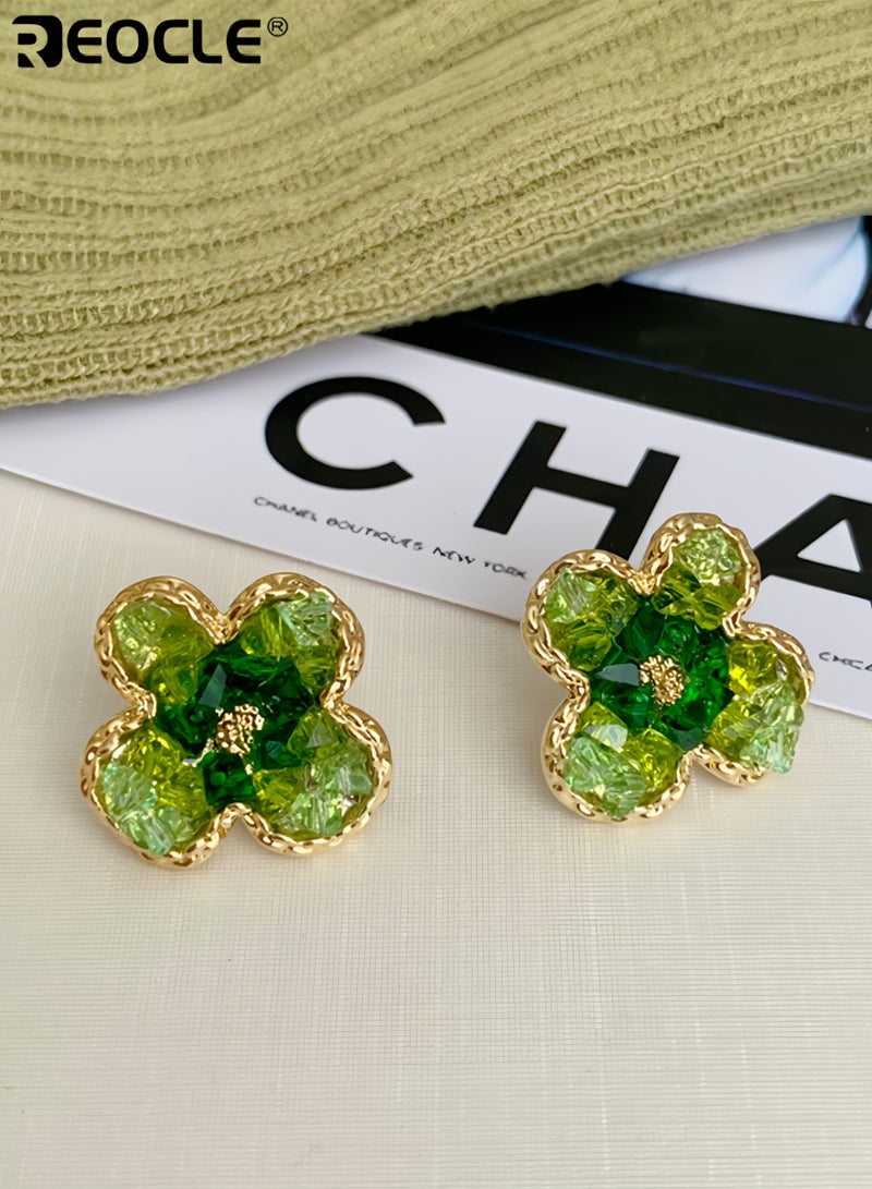 ريوكل أقراط الكاميليا النسائية مع لمسة من الكريستال وتصميم زهري، مجوهرات أزياء أنيقة بتشطيب متميز للاستخدام اليومي - Image 5