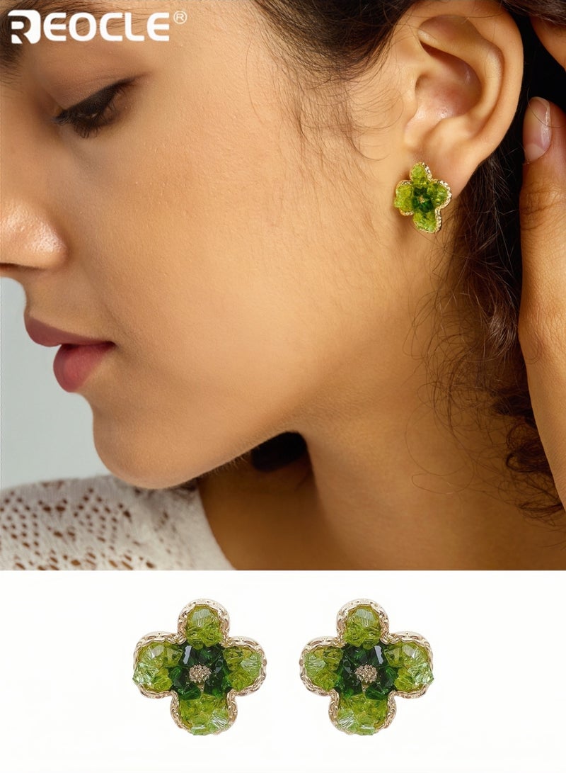 ريوكل أقراط الكاميليا النسائية مع لمسة من الكريستال وتصميم زهري، مجوهرات أزياء أنيقة بتشطيب متميز للاستخدام اليومي - Image 2