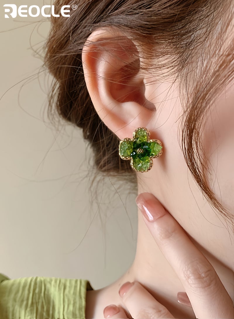 ريوكل أقراط الكاميليا النسائية مع لمسة من الكريستال وتصميم زهري، مجوهرات أزياء أنيقة بتشطيب متميز للاستخدام اليومي - Image 3