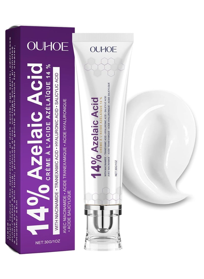 OUHOE 14% Azelaic Acid Acne Cream, Advanced Azelaic Acid Serum, Redness Relief for Face, Redness Reducing Skin Care, Prevents Acne Breakouts, Ease Pimple Clarify Skin Soothe Irritation - Image 1