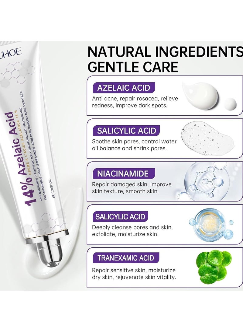 OUHOE 14% Azelaic Acid Acne Cream, Advanced Azelaic Acid Serum, Redness Relief for Face, Redness Reducing Skin Care, Prevents Acne Breakouts, Ease Pimple Clarify Skin Soothe Irritation - Image 3