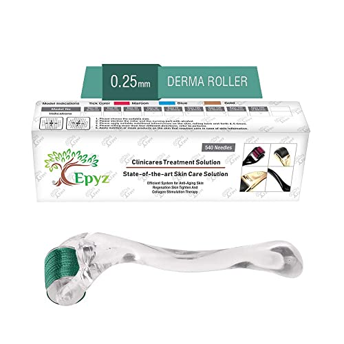 Epyz Derma Roller Microneedling Instrument for Face, Acne, Beard, Hair Loss and Hair Growth, 540 Needles Skin Roller For Home Skin care Use With Free Storage Case (0.25, Transaparant Green) - Image 1