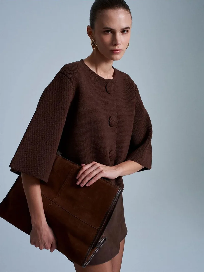 ديلفين Dilvin Crop Jacquard Button Cardigan